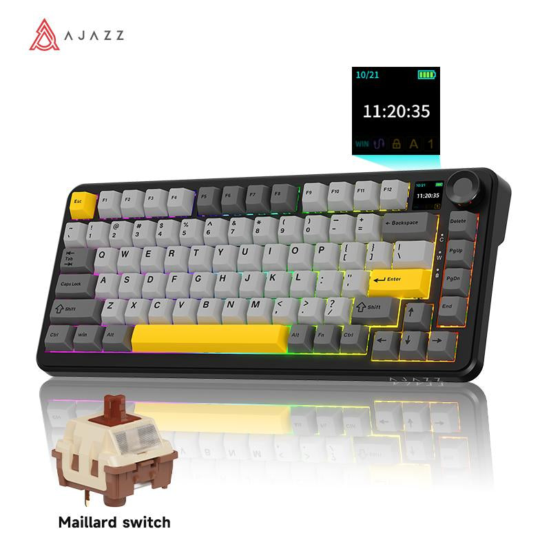 AJAZZ Official AK820MAX plus Wireless Mechanical Keyboard with TFT Screen and Knobs, Gasket Architecture Keyboard 75%, Hot Swappable Gaming Keyboard, Pc/Mac/Linux Compatible