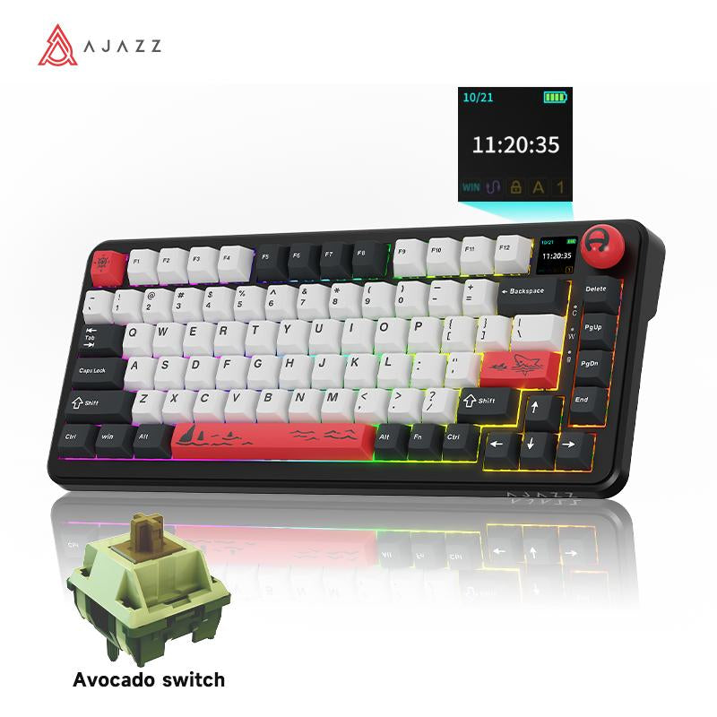 AJAZZ Official AK820MAX plus Wireless Mechanical Keyboard with TFT Screen and Knobs, Gasket Architecture Keyboard 75%, Hot Swappable Gaming Keyboard, Pc/Mac/Linux Compatible