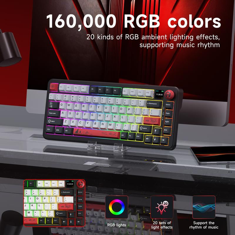 AJAZZ Official AK820MAX plus Wireless Mechanical Keyboard with TFT Screen and Knobs, Gasket Architecture Keyboard 75%, Hot Swappable Gaming Keyboard, Pc/Mac/Linux Compatible