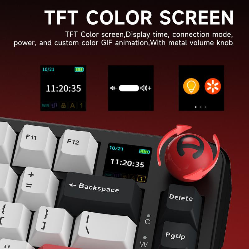 AJAZZ Official AK820MAX plus Wireless Mechanical Keyboard with TFT Screen and Knobs, Gasket Architecture Keyboard 75%, Hot Swappable Gaming Keyboard, Pc/Mac/Linux Compatible