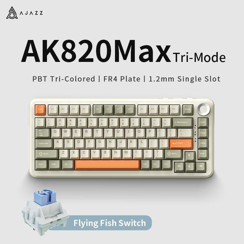 AJAZZ Official AK820MAX plus Wireless Mechanical Keyboard with TFT Screen and Knobs, Gasket Architecture Keyboard 75%, Hot Swappable Gaming Keyboard, Pc/Mac/Linux Compatible