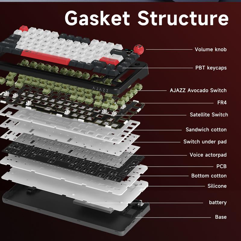 AJAZZ Official AK820MAX plus Wireless Mechanical Keyboard with TFT Screen and Knobs, Gasket Architecture Keyboard 75%, Hot Swappable Gaming Keyboard, Pc/Mac/Linux Compatible