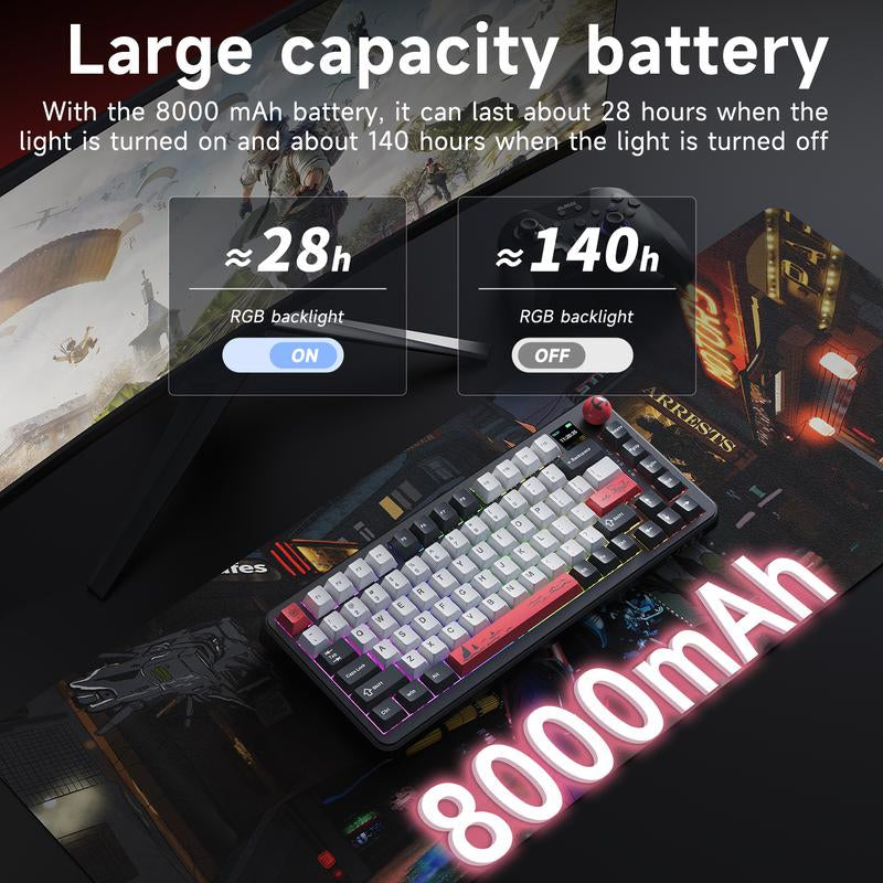 AJAZZ Official AK820MAX plus Wireless Mechanical Keyboard with TFT Screen and Knobs, Gasket Architecture Keyboard 75%, Hot Swappable Gaming Keyboard, Pc/Mac/Linux Compatible